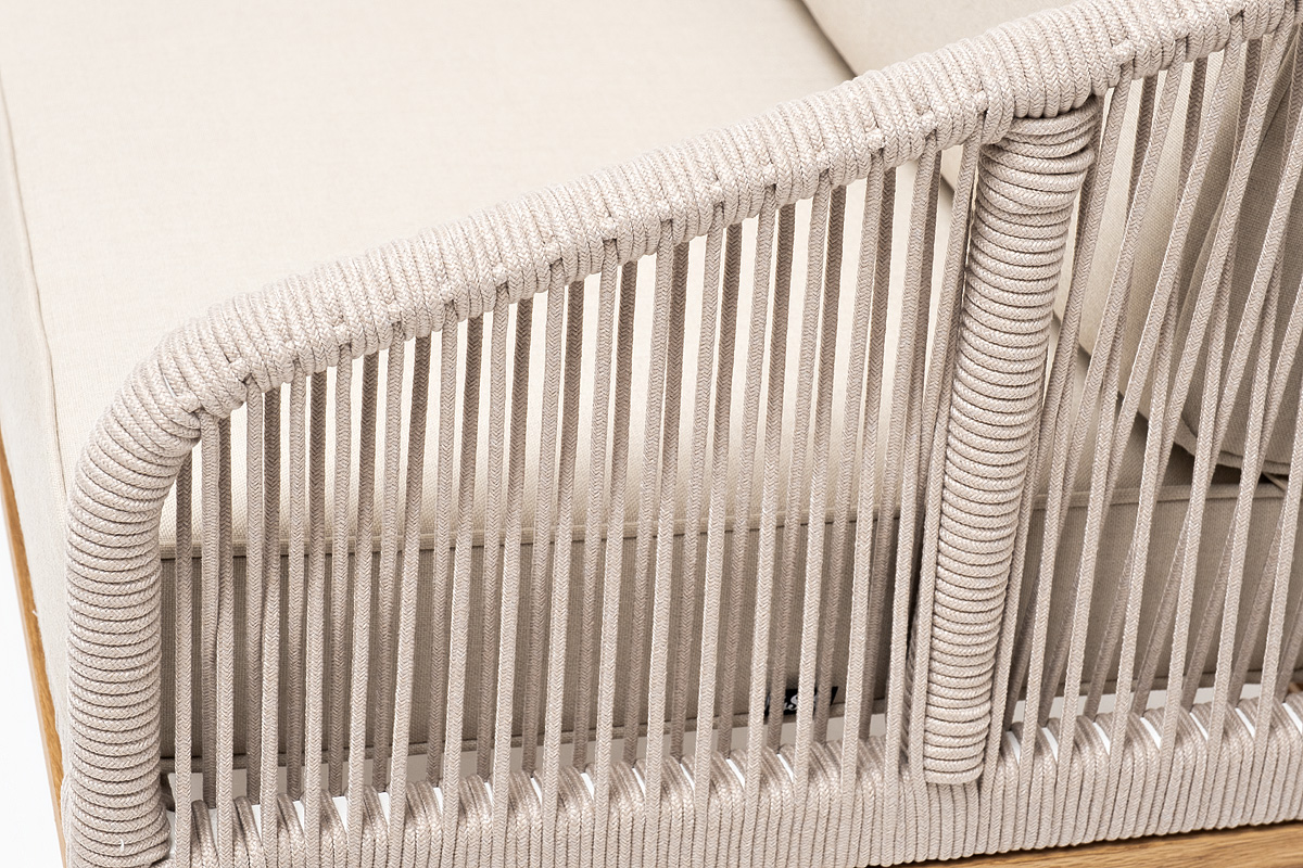 фото "канны" диван 2-местный плетеный из роупа, основание дуб, роуп бежевый круглый, ткань бежевая 15052