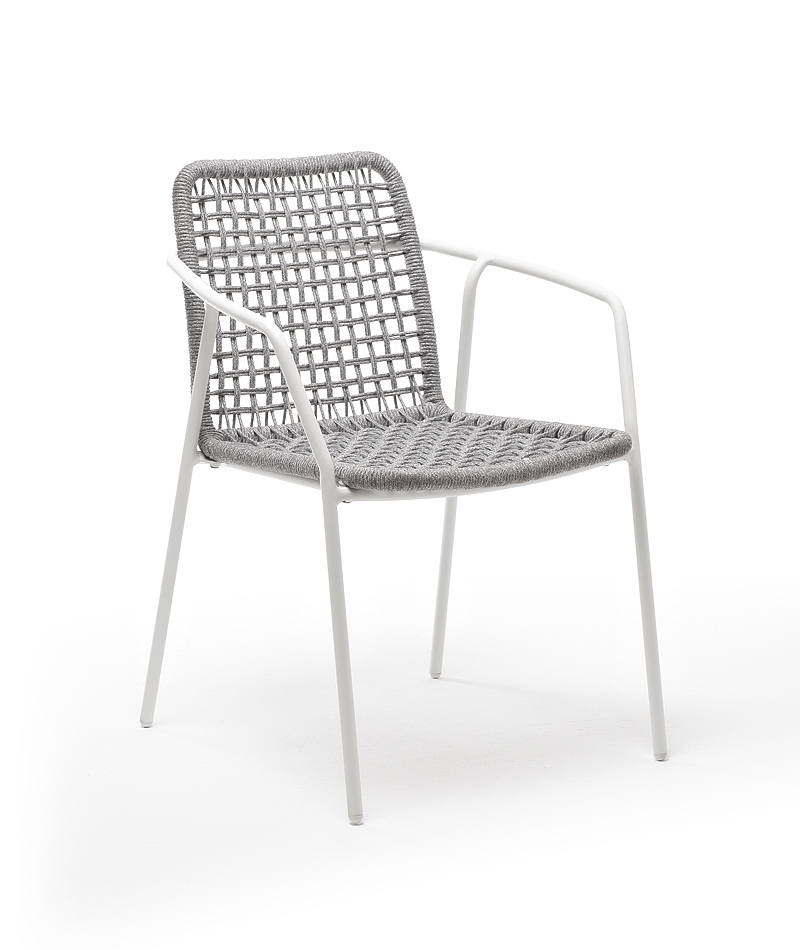 фото "тунис" стул плетеный из роупа, каркас алюминий белый, роуп светло-серый