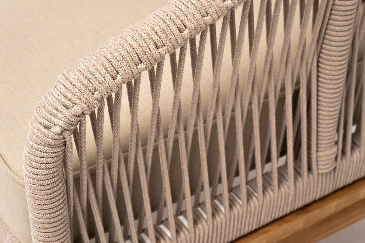 фото "канны" кресло плетеное из роупа, основание дуб, роуп бежевый круглый, ткань бежевая 15052