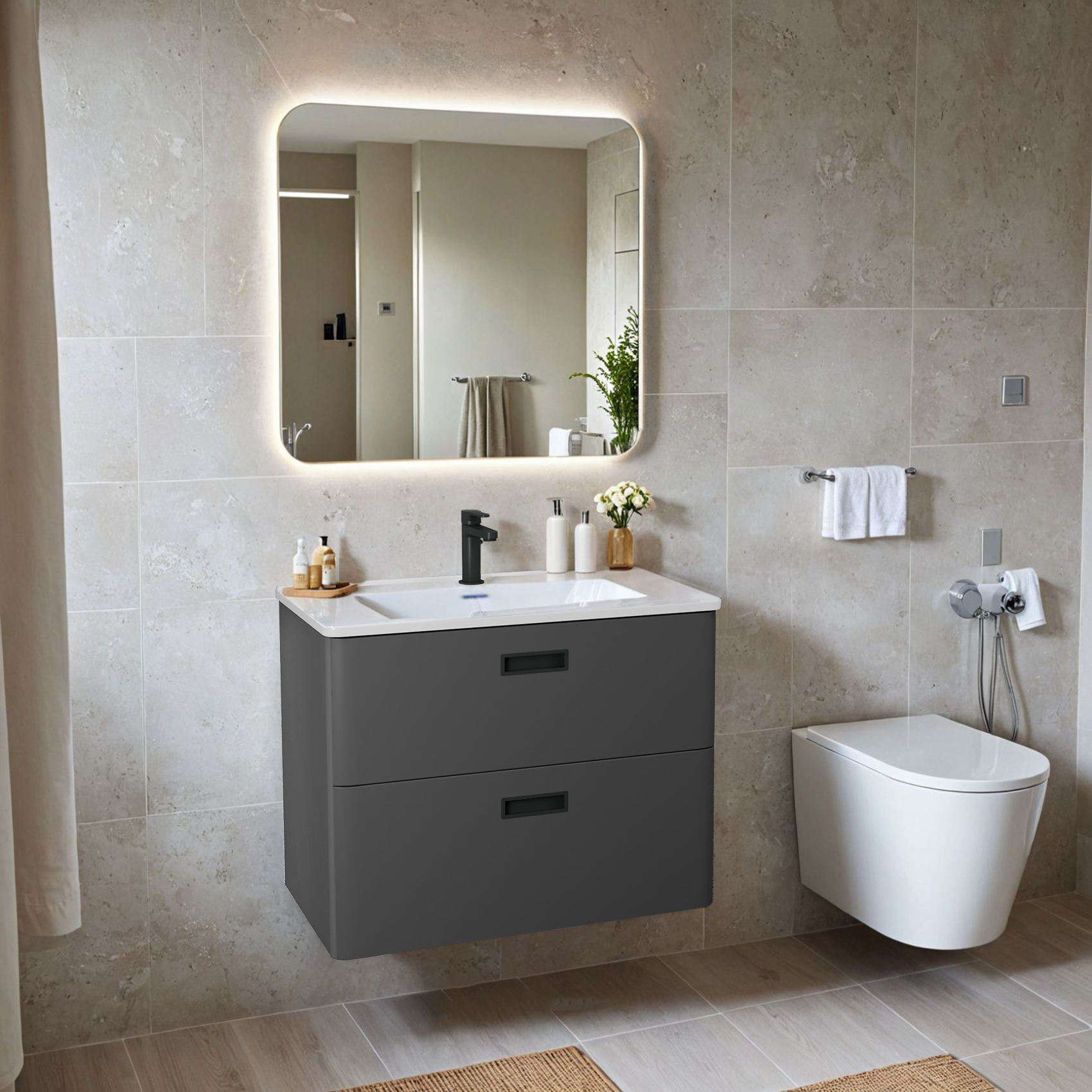 фото тумба 2 ящ. tuscany 80 с раковиной, графит матовый