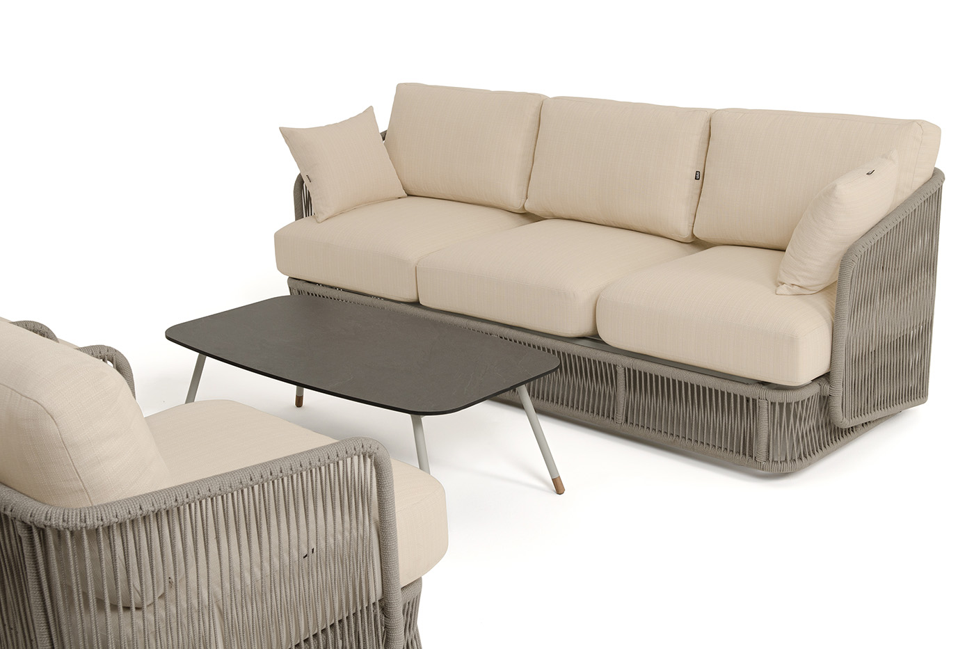 фото "альбано" лаунж-зона 5-местная плетеная из роупа (веревки), каркас алюминиевый светло-серый, роуп серый меланж