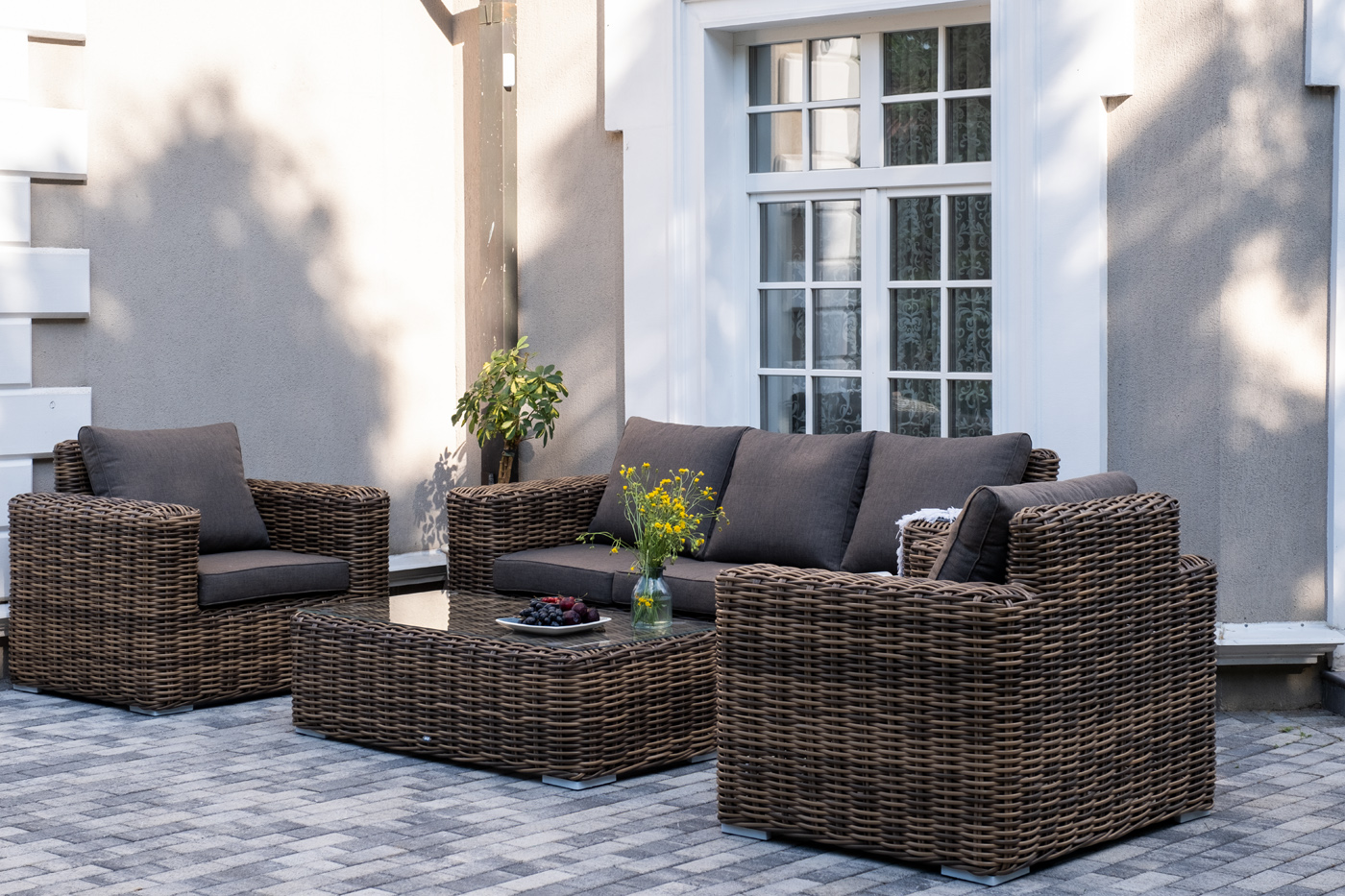 фото "палермо" лаунж-зона из искусственного ротанга, цвет соломенный