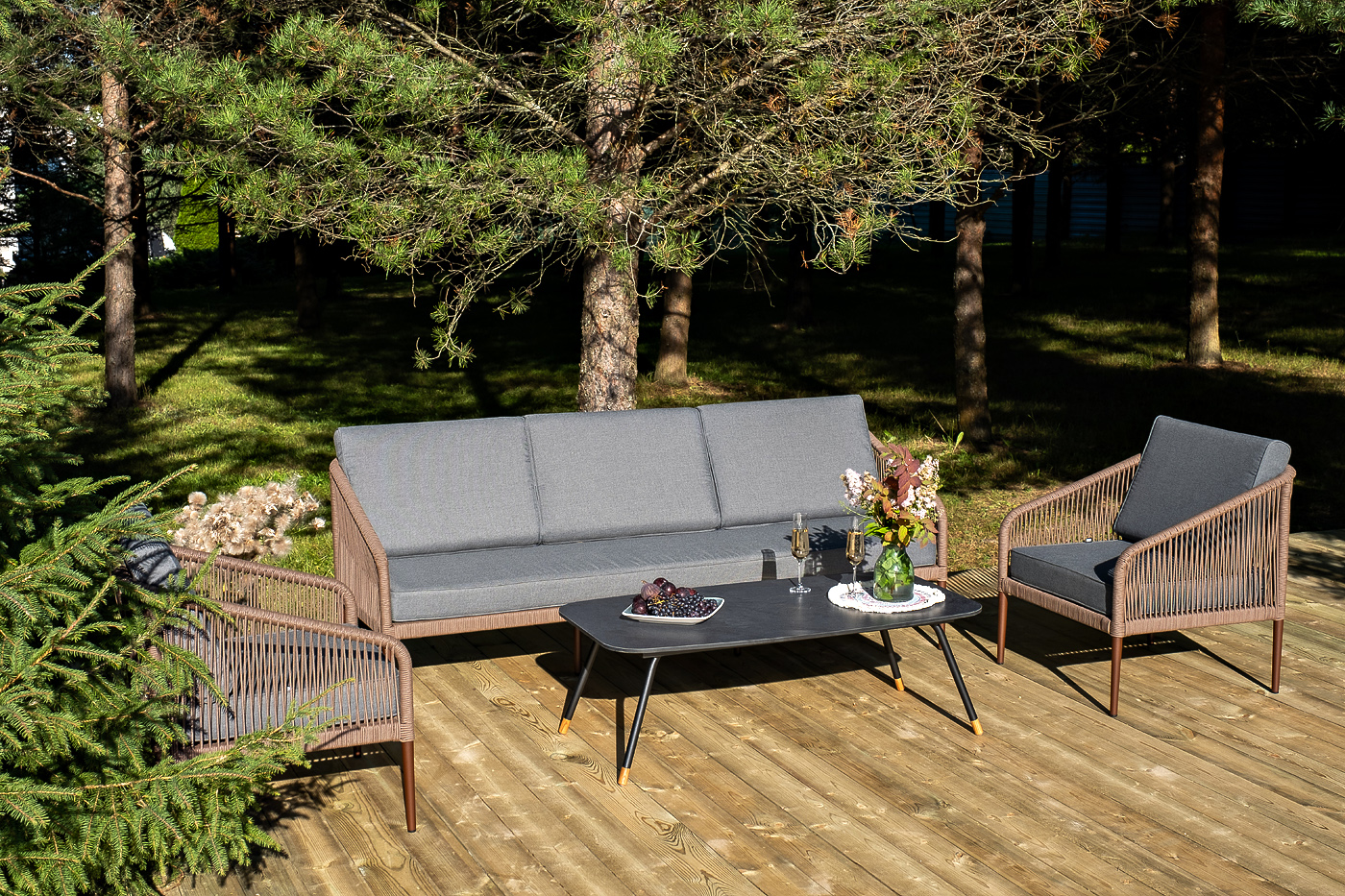 фото "канны" лаунж-зона 5-местная плетеная из роупа (веревки), роуп коричневый