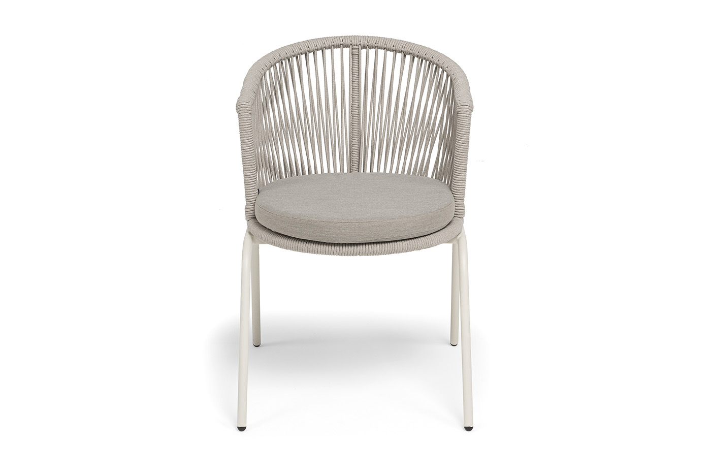 фото "люксембург" стул плетеный из роупа, каркас из стали (ral1013) муар, роуп бежевый круглый, ткань бежевая 15052