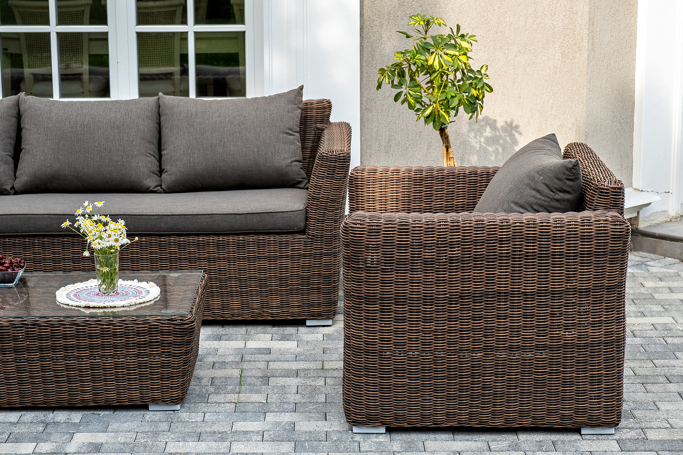 фото "капучино" лаунж-зона из искусственного ротанга, цвет коричневый