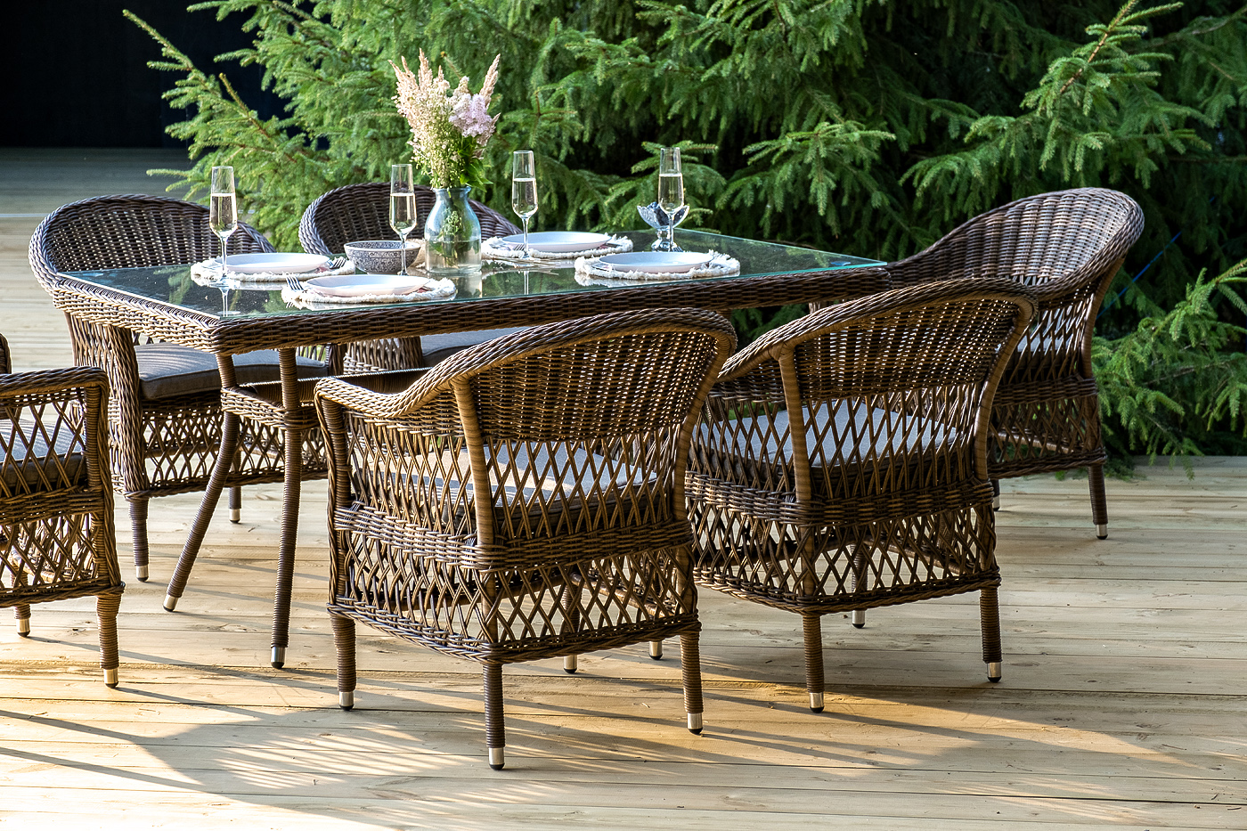 фото "амароне" обеденная группа из искусственного ротанга на 6 персон, цвет коричневый