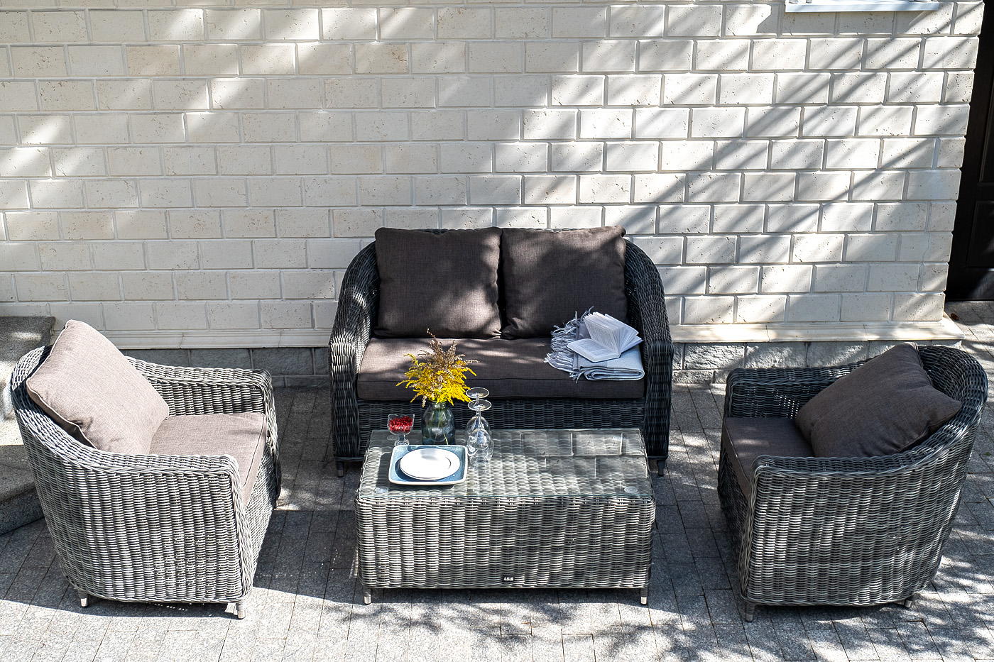 фото "кон панна" диван из искусственного ротанга двухместный, цвет графит