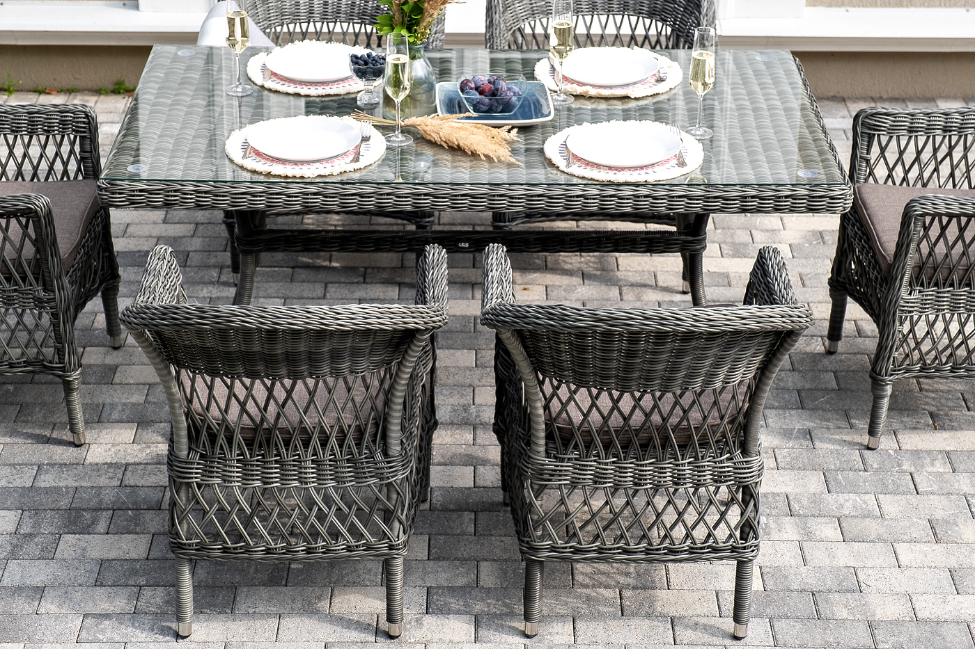 фото "амароне" обеденная группа из искусственного ротанга на 6 персон, цвет графит