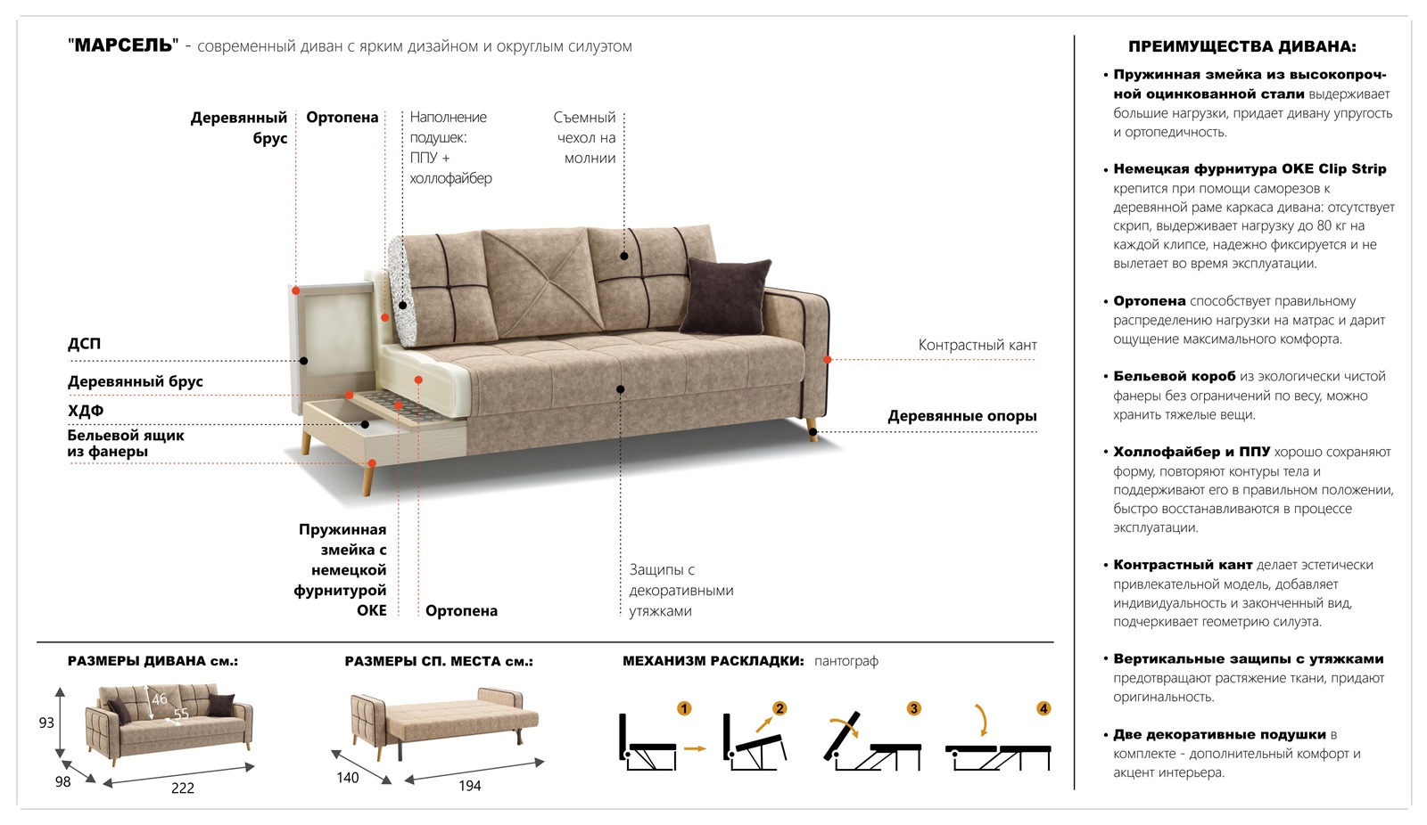 Диван прямой Марсель 