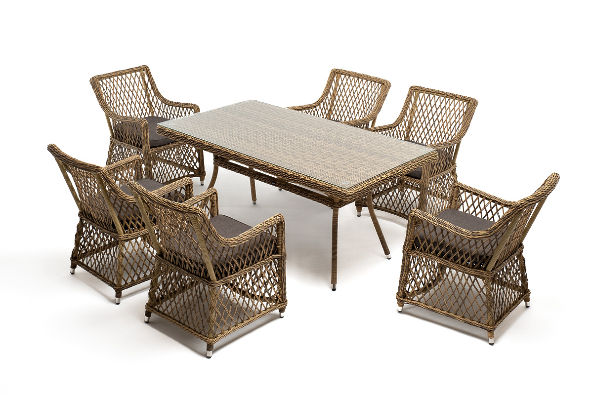 фото "латте" обеденная группа плетеная, цвет соломенный