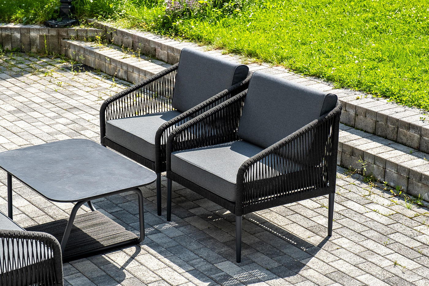 фото "канны" лаунж-зона 5-местная плетеная из роупа (веревки), цвет темно-серый