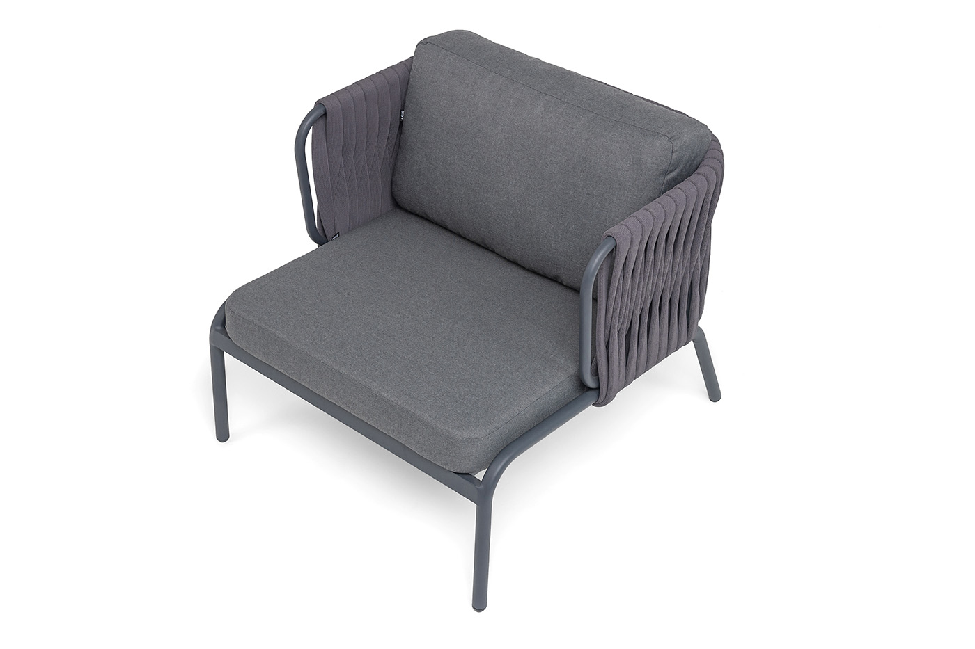 фото "ронда" кресло плетеное из роупа, каркас алюминий темно-серый (ral7024) муар, роуп серый 40 мм tex, ткань темно-серая 027