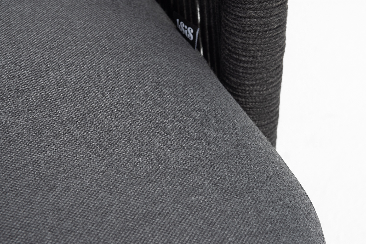 фото "верона" левый модуль плетеный из роупа, каркас алюминий темно-серый (ral7024) муар, роуп темно-серый круглый, ткань темно-серая 027, l131х89