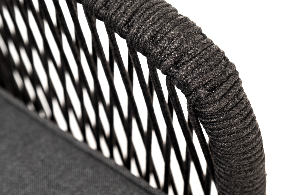 фото "канны" кресло плетеное из роупа, основание дуб, роуп темно-серый круглый, ткань темно-серая 027