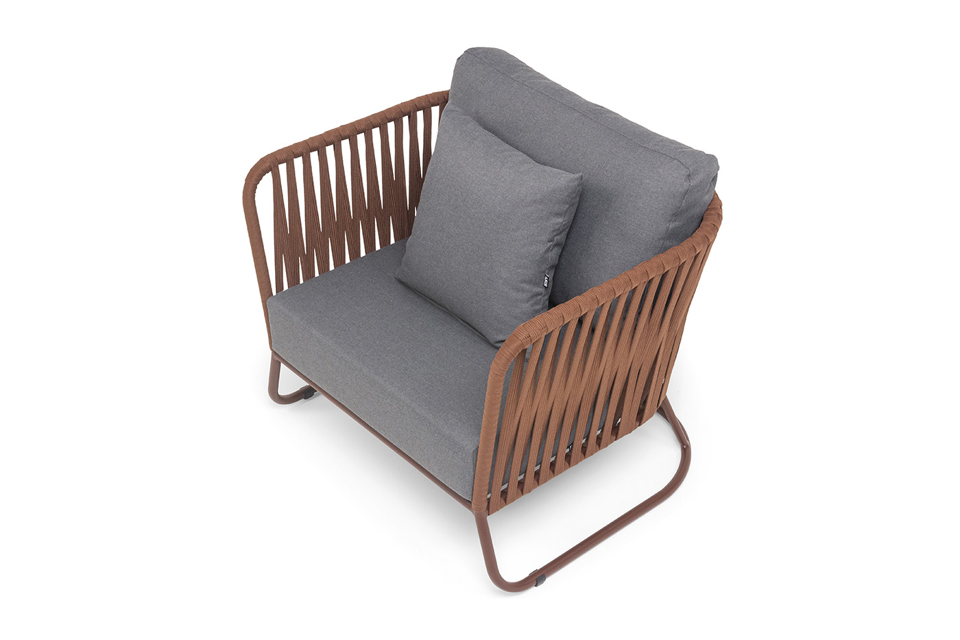 фото "багамы" кресло плетеное из роупа, каркас алюминий коричневый (ral8016) муар, роуп bz23-ed31, ткань темно-серая 027