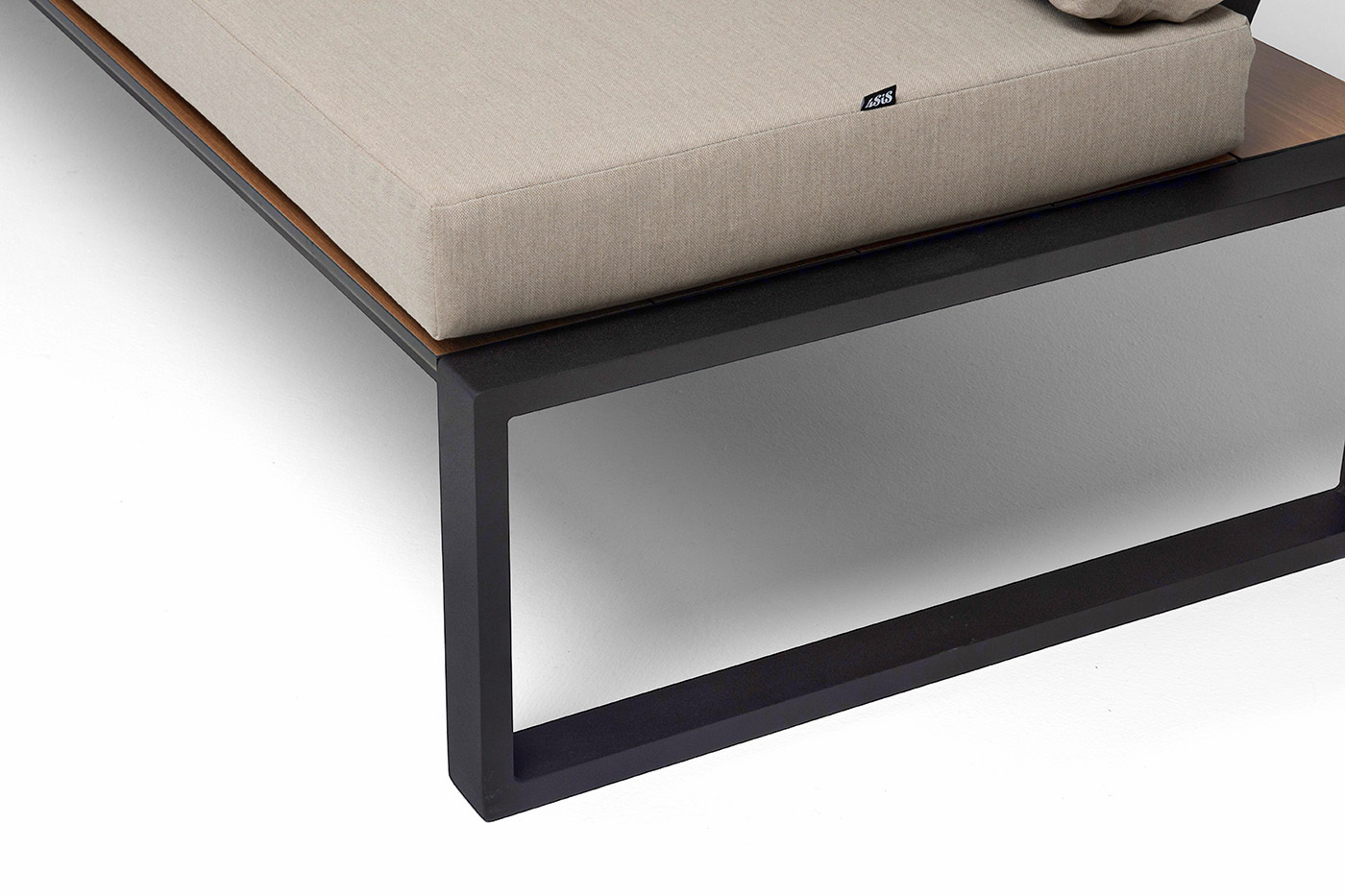 фото "тулон" правый модуль, каркас алюминий, hpl "дуб", черный муар, ткань бежевая 15052