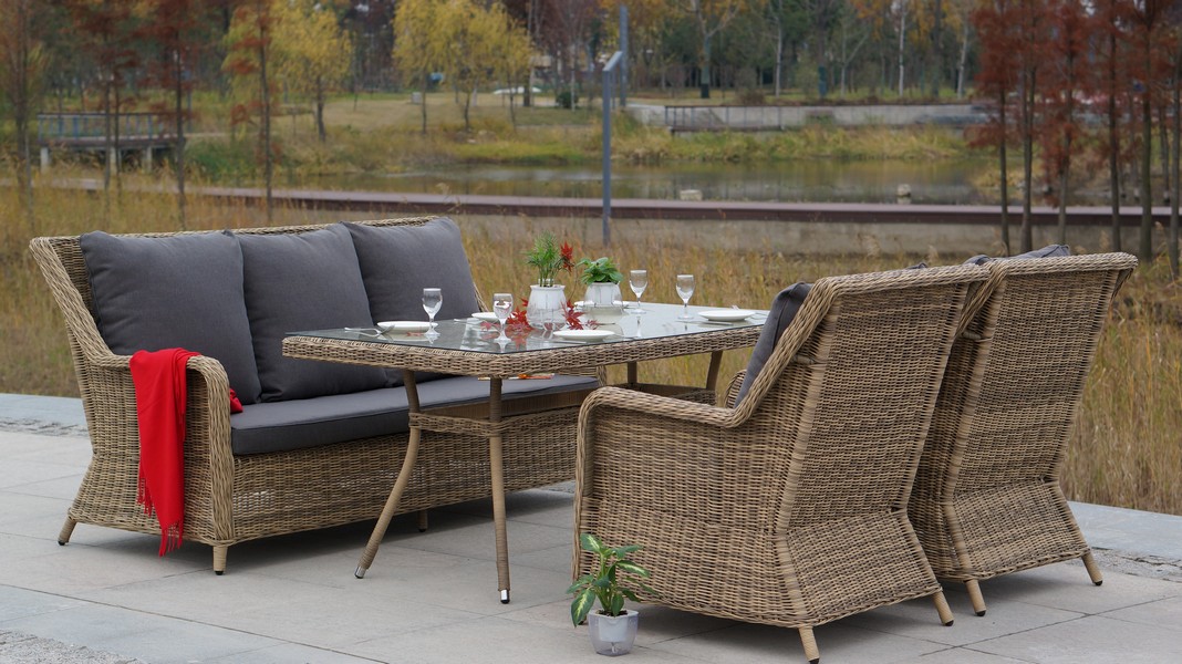 фото "гляссе" диван трехместный из искусственного ротанга, цвет соломенный