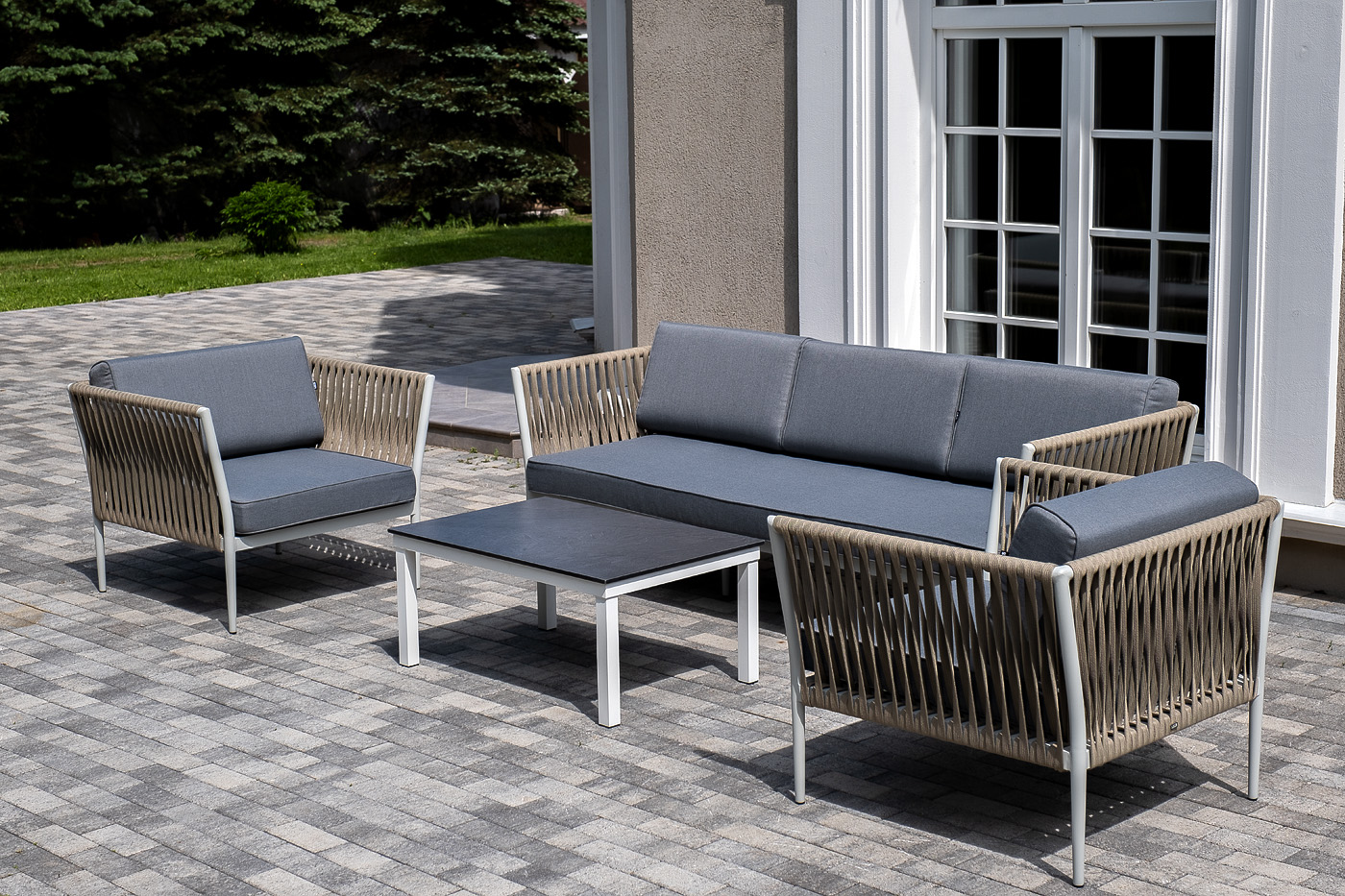 фото "касабланка" лаунж-зона плетеная из роупа 5-местная, цвет серый