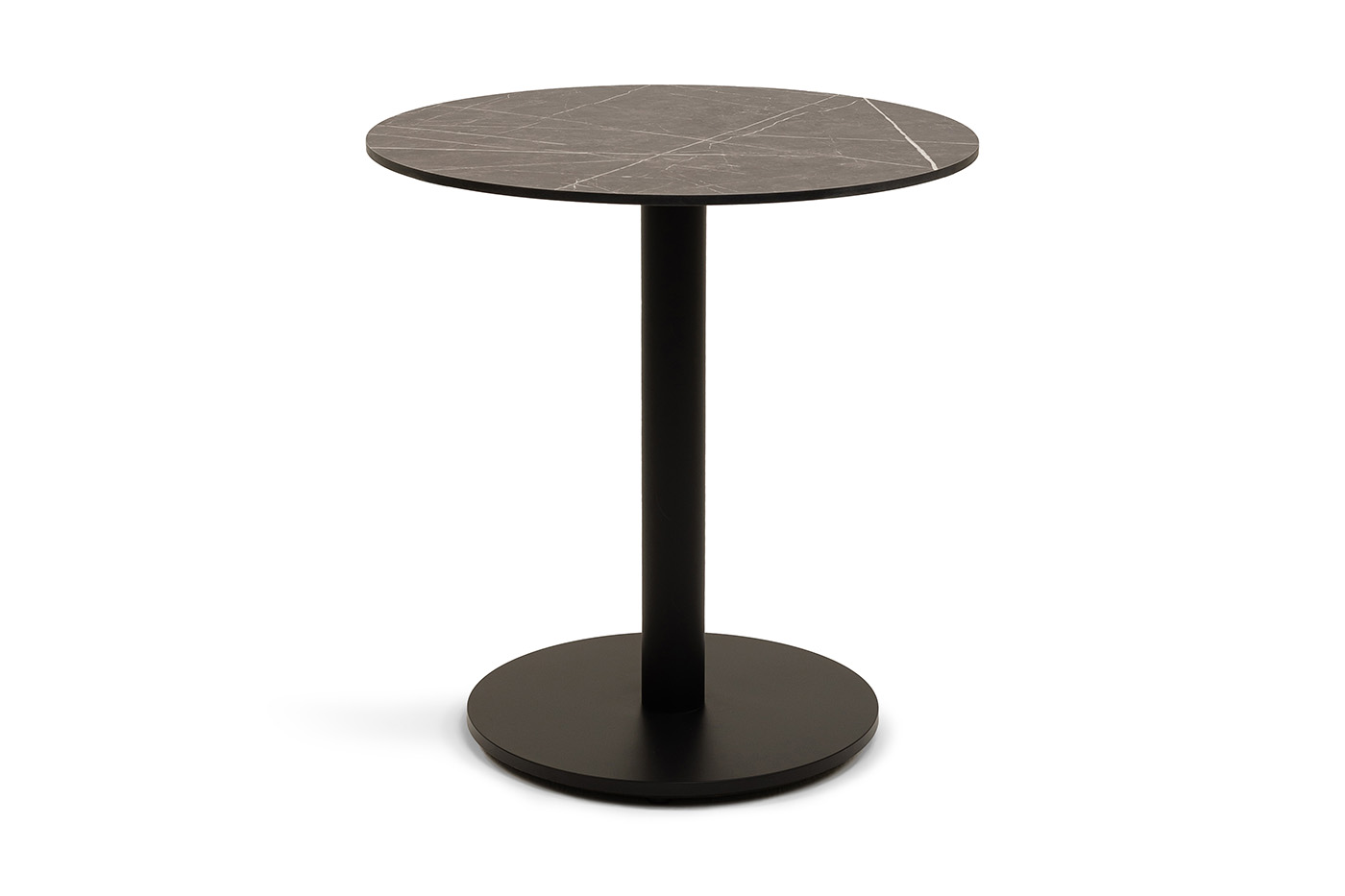 фото "каффе" стол из hpl круглый ø70см, цвет "серый мрамор", подстолье стальное