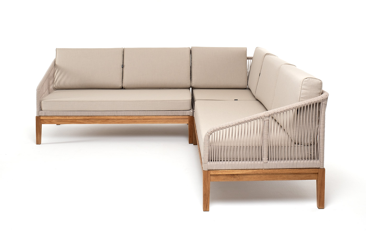 фото "канны" диван модульный плетеный из роупа, основание дуб, роуп бежевый круглый, ткань бежевая 15052