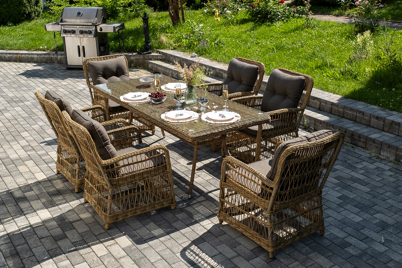 фото "цесена" обеденная группа плетеная из искусственного ротанга, цвет соломенный