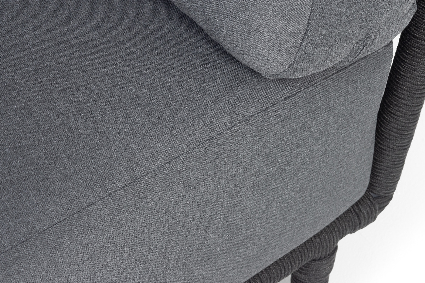 фото "верона" правый-угол модуль плетеный из роупа, каркас алюминий темно-серый (ral7024) муар, роуп темно-серый круглый, ткань темно-серая 027, l220х89