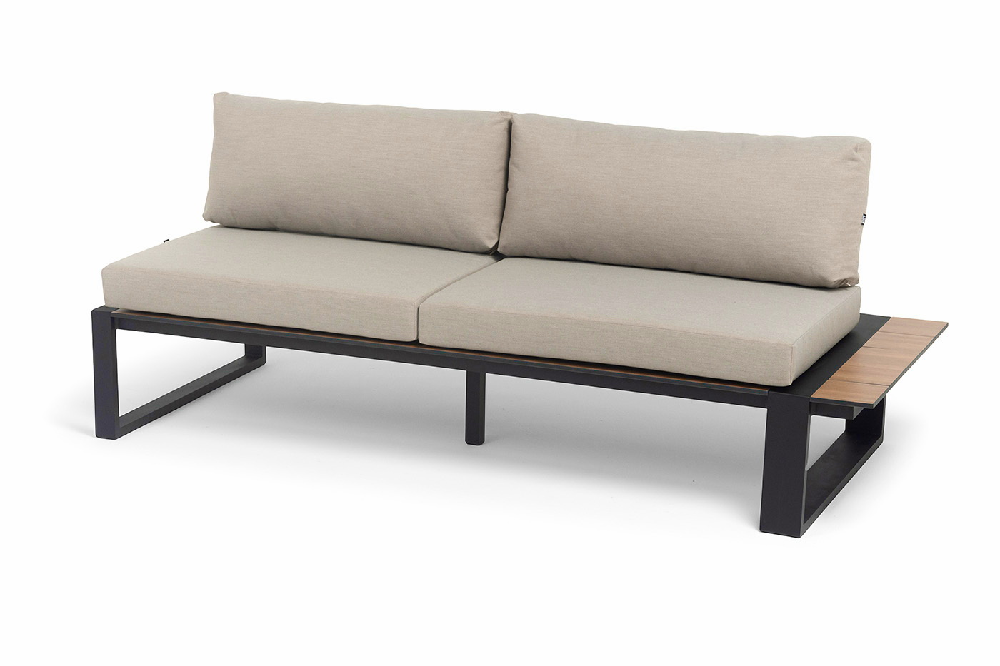 фото "тулон" левый модуль, каркас алюминий, hpl "дуб", черный муар, ткань бежевая 15052