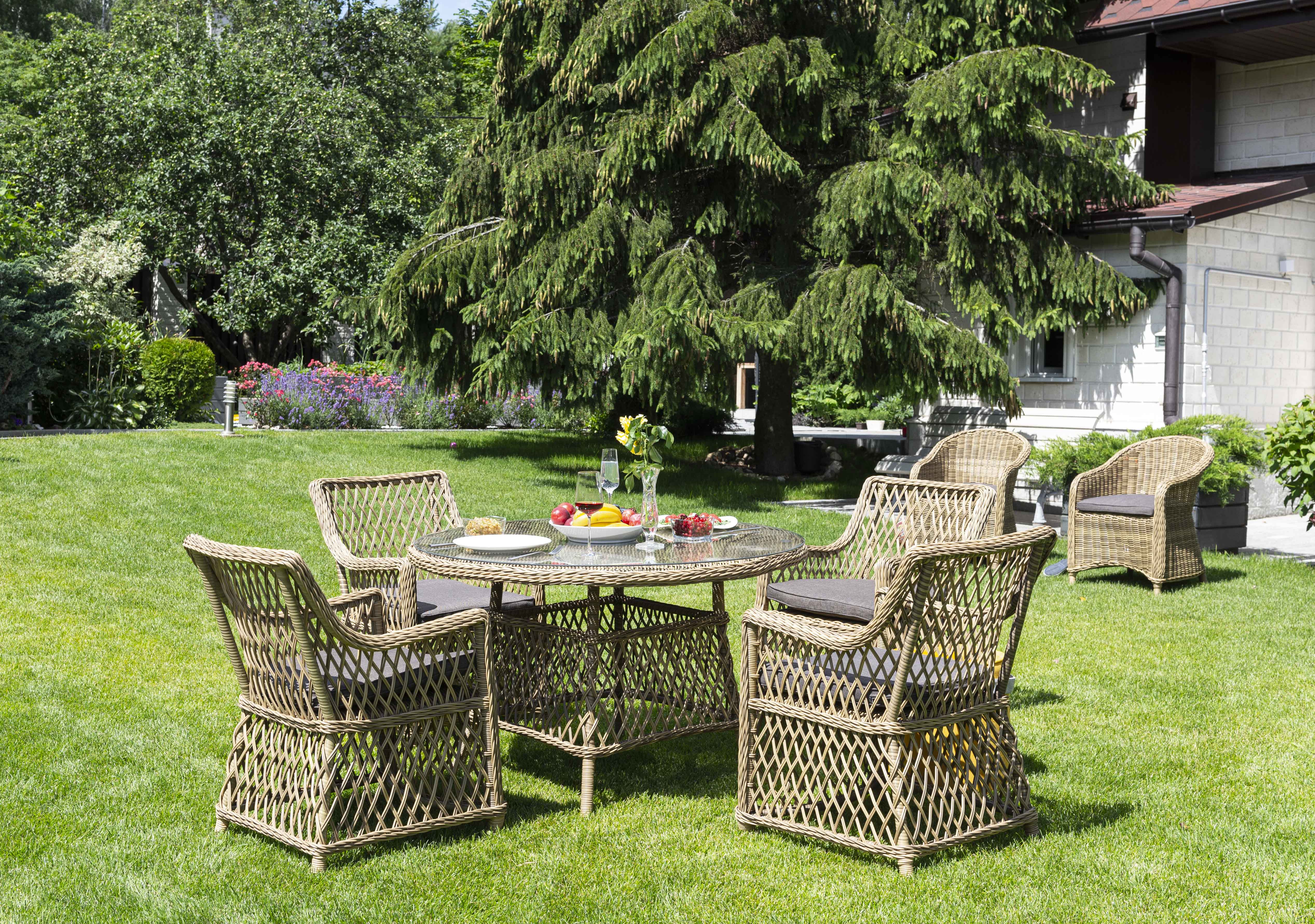 фото "доппио" обеденная группа плетеная, цвет соломенный