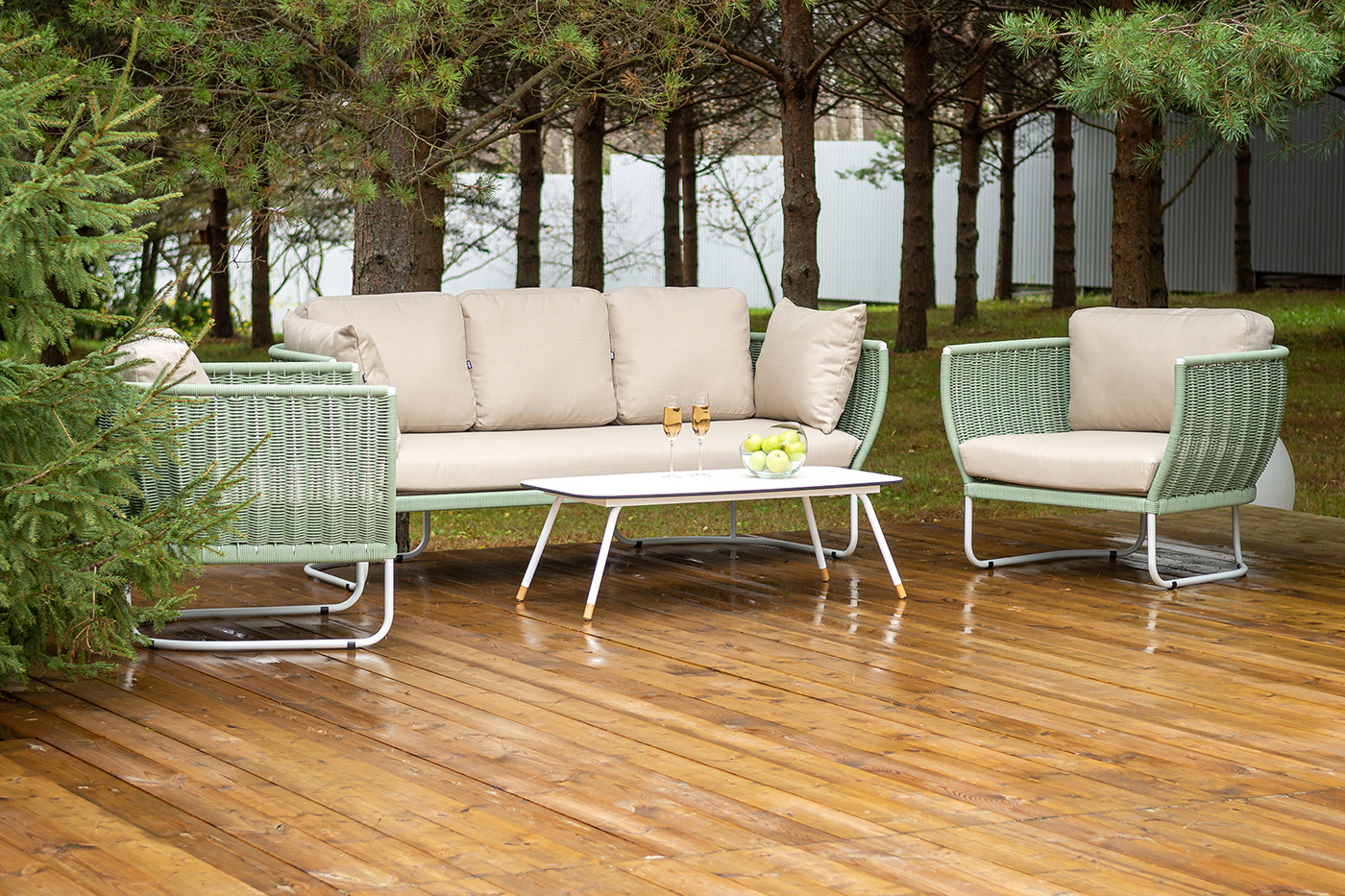 фото "фиджи" лаунж-зона 5-местная плетеная из роупа (веревки), каркас алюминиевый светло-серый, роуп зеленый (4204)