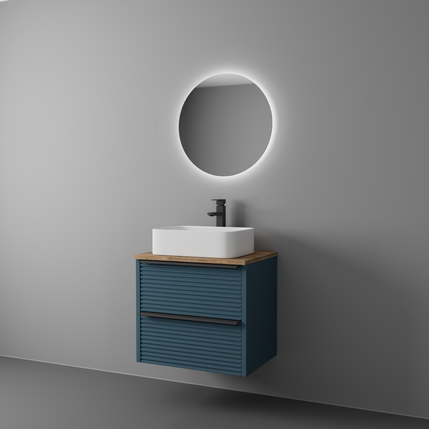 фото тумба с 2 ящ. torno 65 с накладной раковиной, сине-зеленый матовый