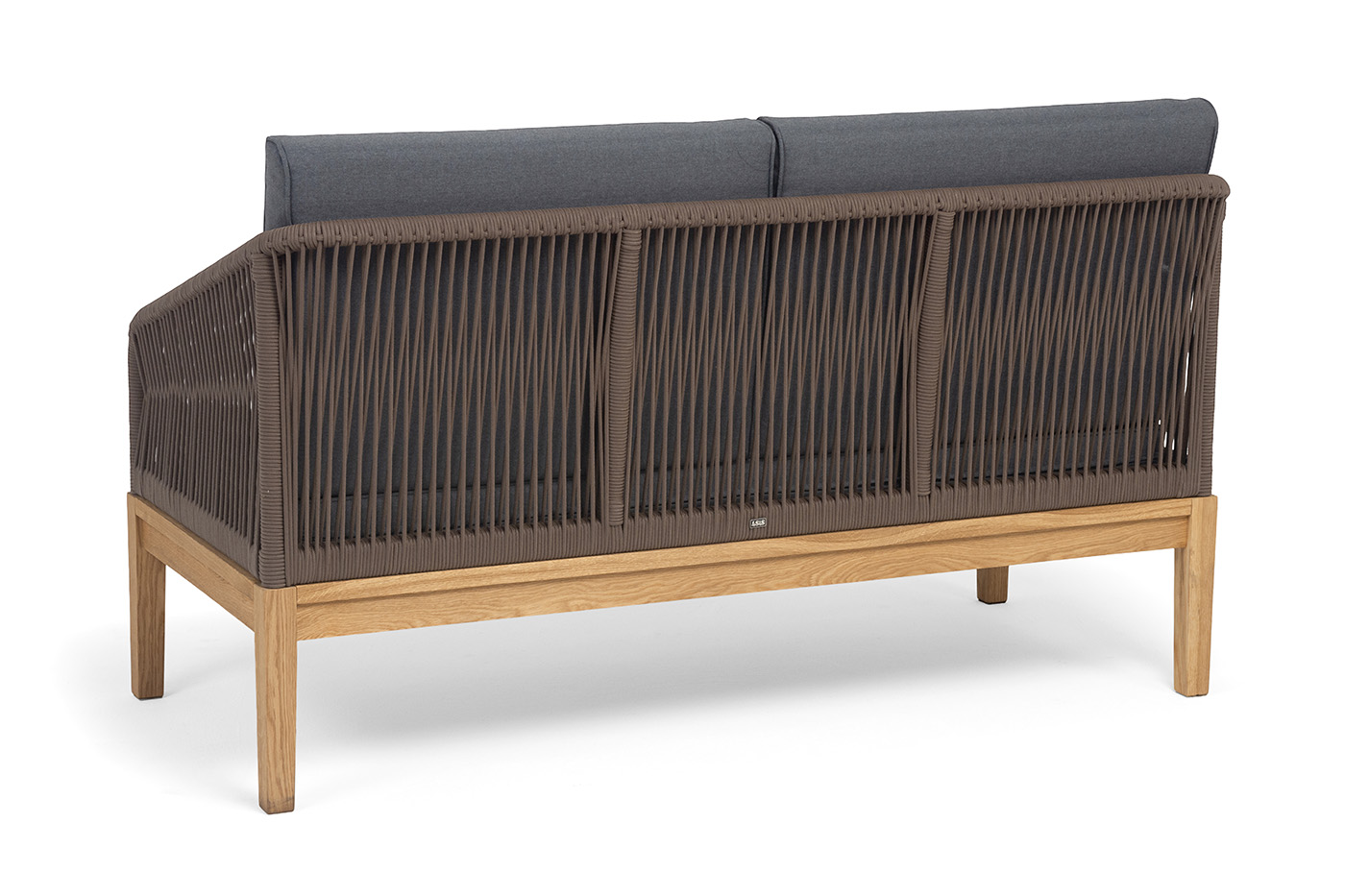 фото "канны" диван 2-местный плетеный из роупа, основание дуб, роуп коричневый круглый, ткань темно-серая 027 new