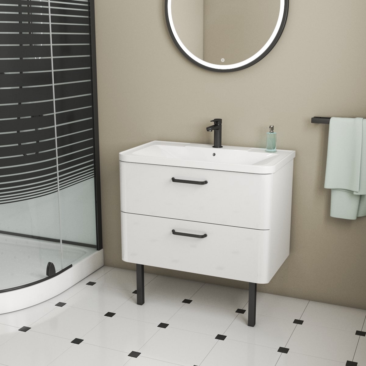 фото тумба под умывальник tibr 80 с раковиной, белый