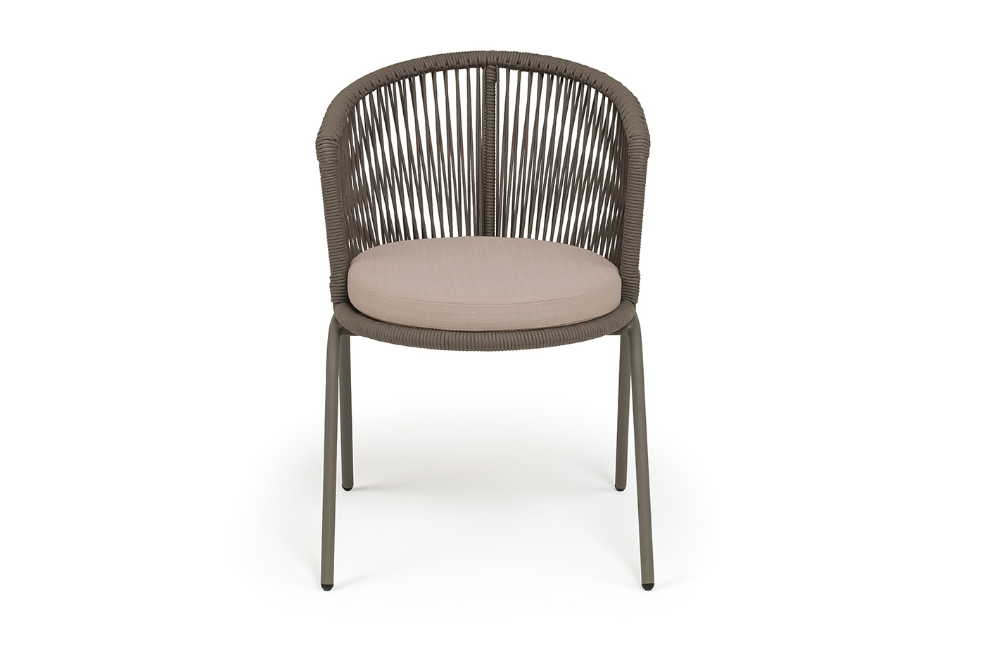 фото "люксембург" стул плетеный из роупа, каркас из стали бежево-серый (ral7006) муар, роуп коричневый круглый, ткань mossle бежевая