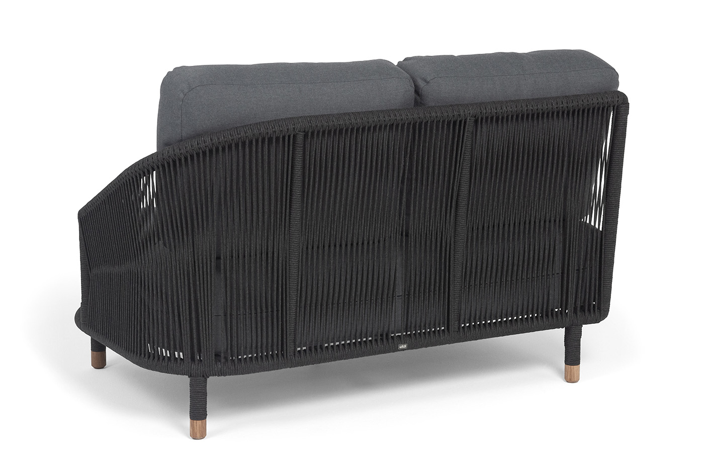 фото "верона" левый модуль плетеный из роупа, каркас алюминий темно-серый (ral7024) муар, роуп темно-серый круглый, ткань темно-серая 027, l131х89