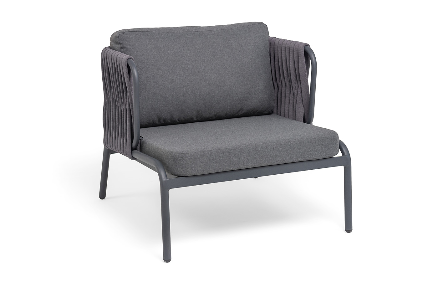 фото "ронда" лаунж-зона 5-местная плетеная из роупа (веревки), каркас алюминиевый темно-серый, роуп серый 40 мм tex