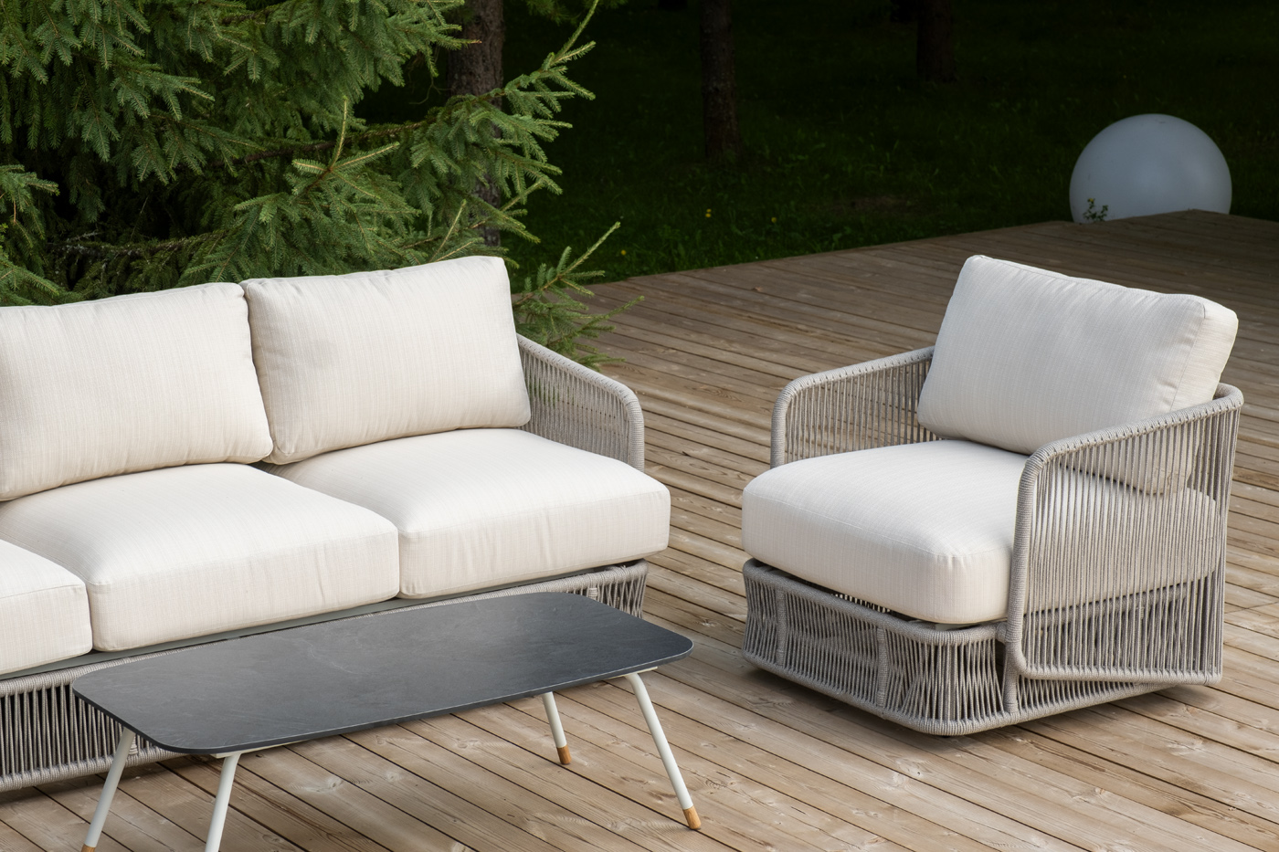 фото "альбано" лаунж-зона 5-местная плетеная из роупа (веревки), каркас алюминиевый светло-серый, роуп серый меланж