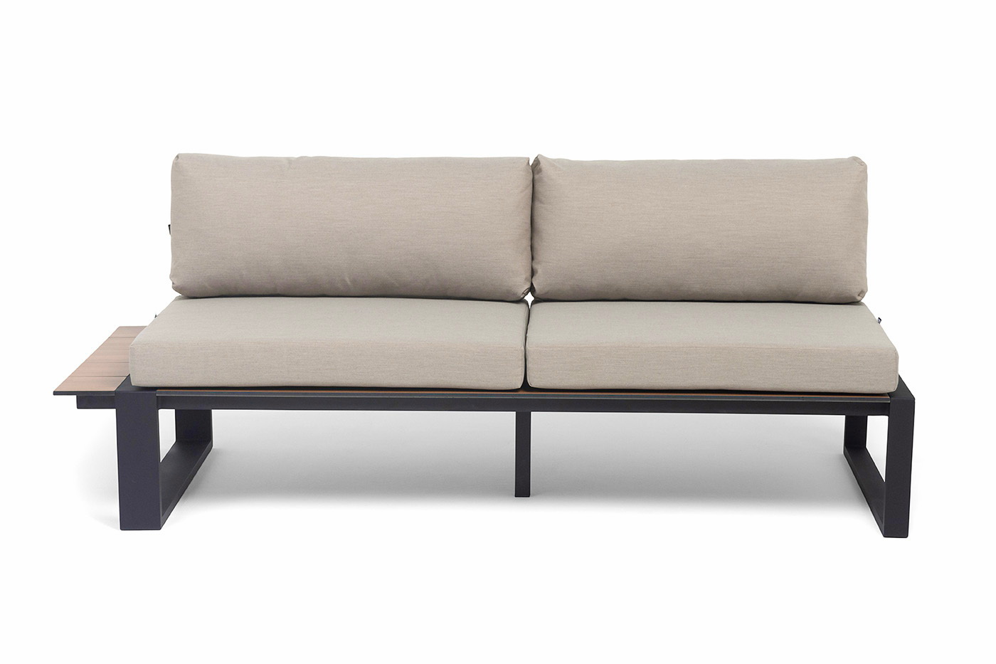 фото "тулон" правый модуль, каркас алюминий, hpl "дуб", черный муар, ткань бежевая 15052