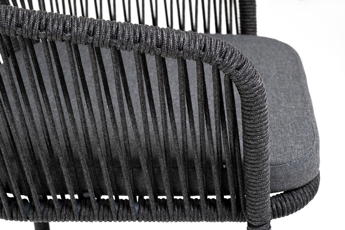 "Марсель" стул барный плетеный из роупа, каркас из стали серый (RAL7022) муар, роуп темно-серый круглый, ткань темно-серая 027 фото "марсель" стул барный плетеный из роупа, каркас из стали серый (ral7022) муар, роуп темно-серый круглый, ткань темно-серая 027