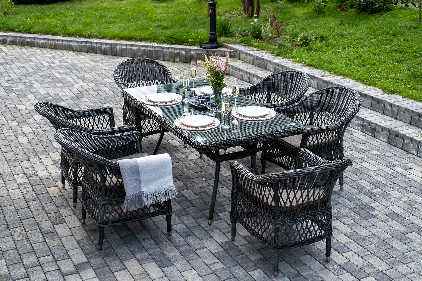 фото "амароне" обеденная группа из искусственного ротанга на 6 персон, цвет графит