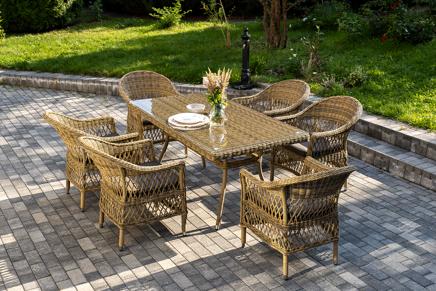 фото "амароне" обеденная группа из искусственного ротанга на 6 персон, цвет соломенный