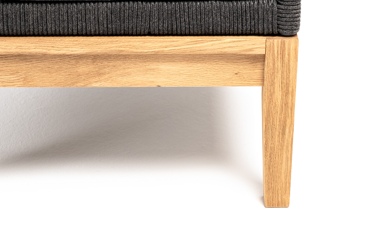 фото "канны" кресло плетеное из роупа (узелки), основание дуб, роуп темно-серый круглый, ткань серая