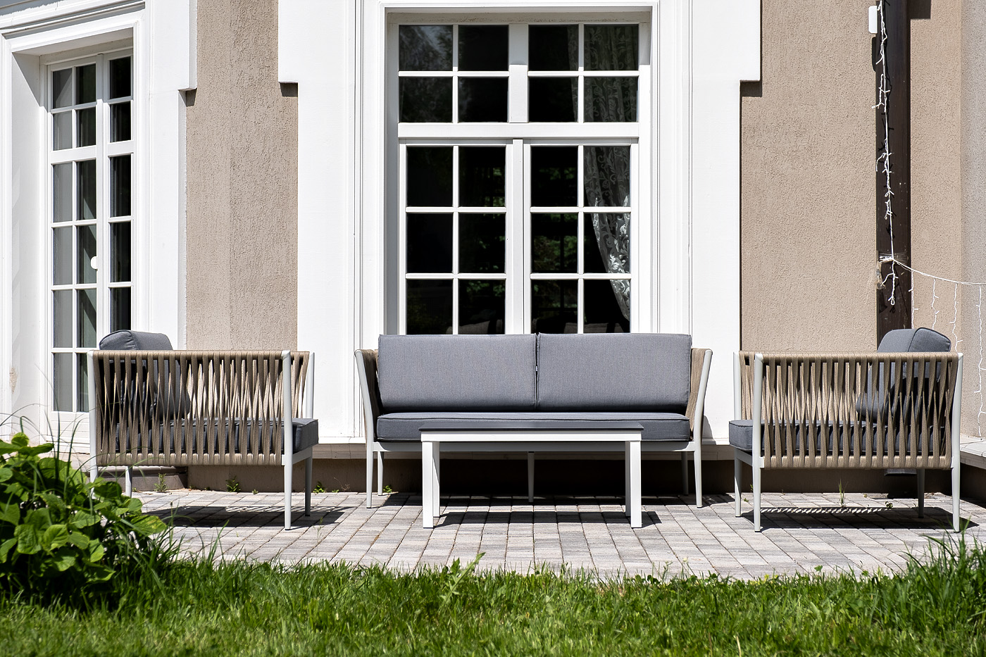 фото "касабланка" лаунж-зона плетеная из роупа 4-местная, цвет серый