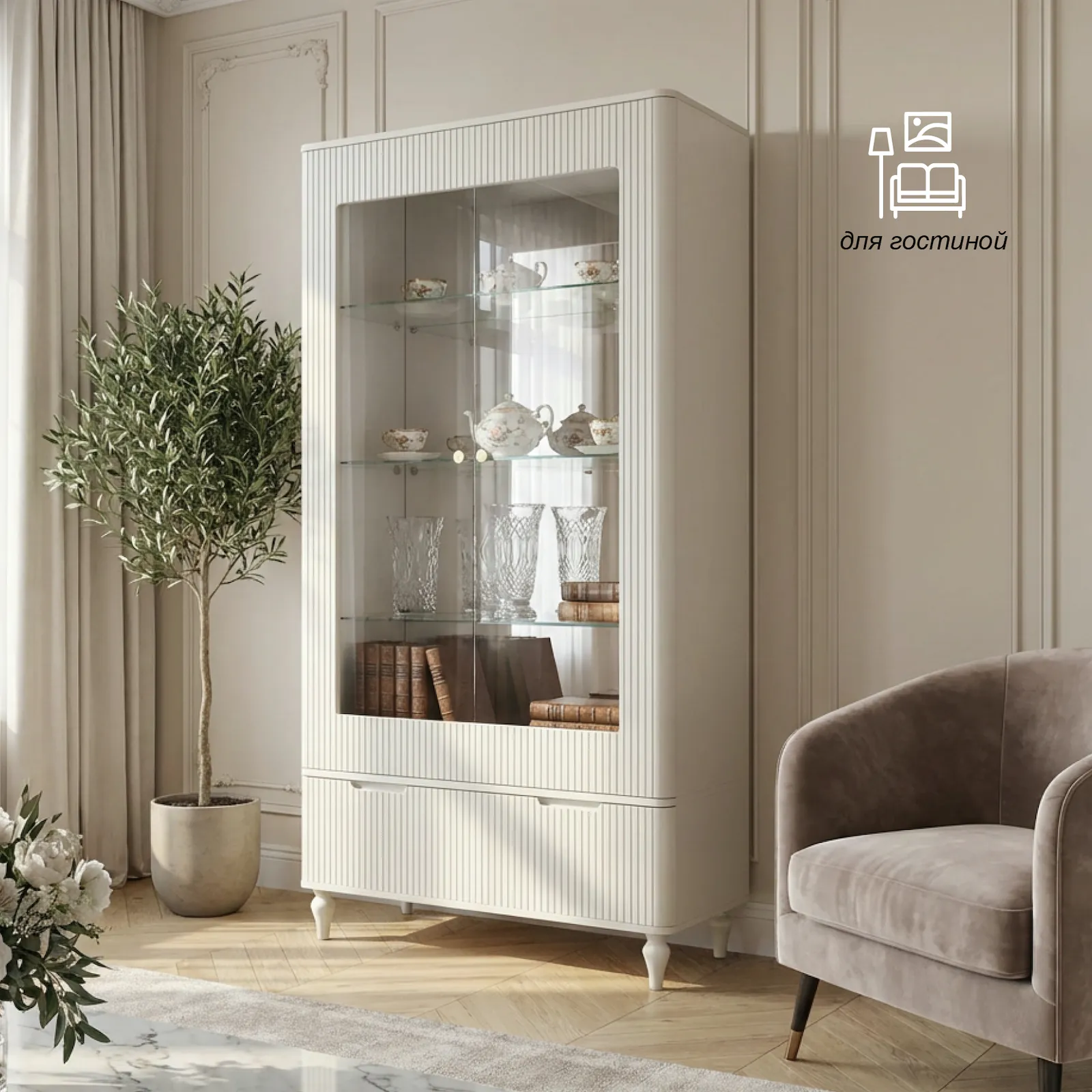 фото шкаф с витриной 2-х дв. модена