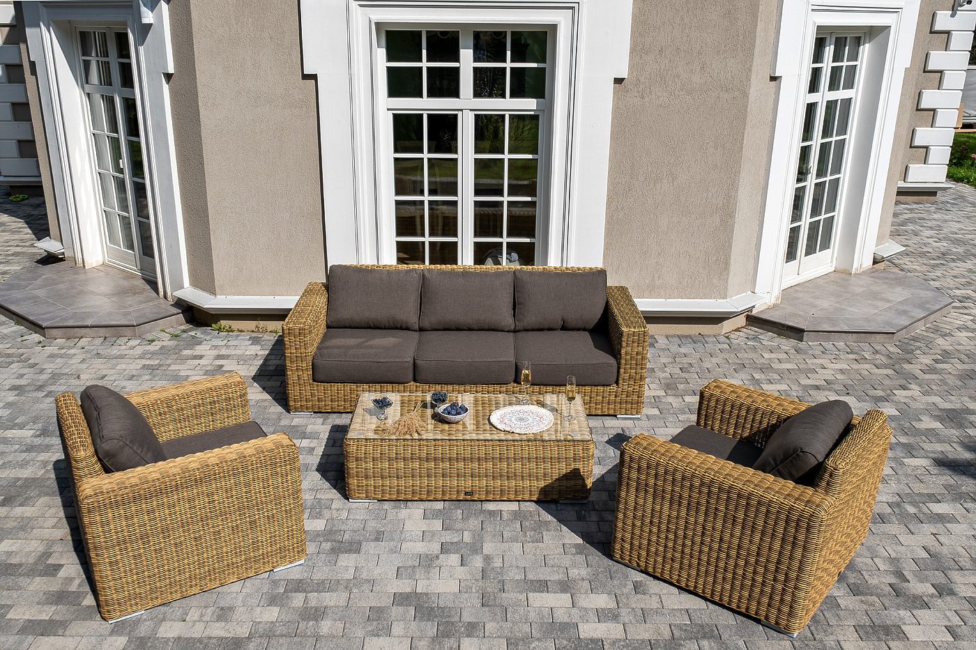 фото "боно" лаунж-зона из искусственного ротанга, цвет соломенный