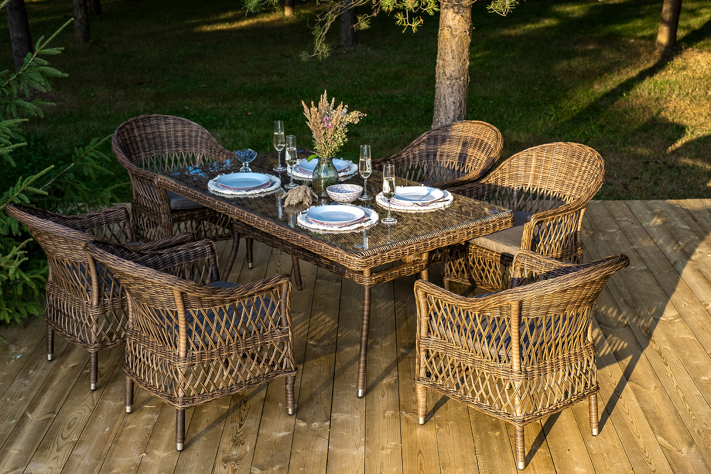 фото "амароне" обеденная группа из искусственного ротанга на 6 персон, цвет коричневый