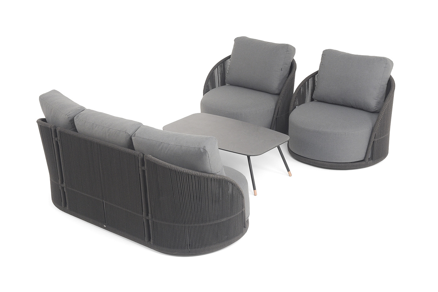 фото "монтелла" лаунж-зона 5-местная плетеная из роупа (веревки), каркас алюминиевый темно-серый, роуп темно-серый