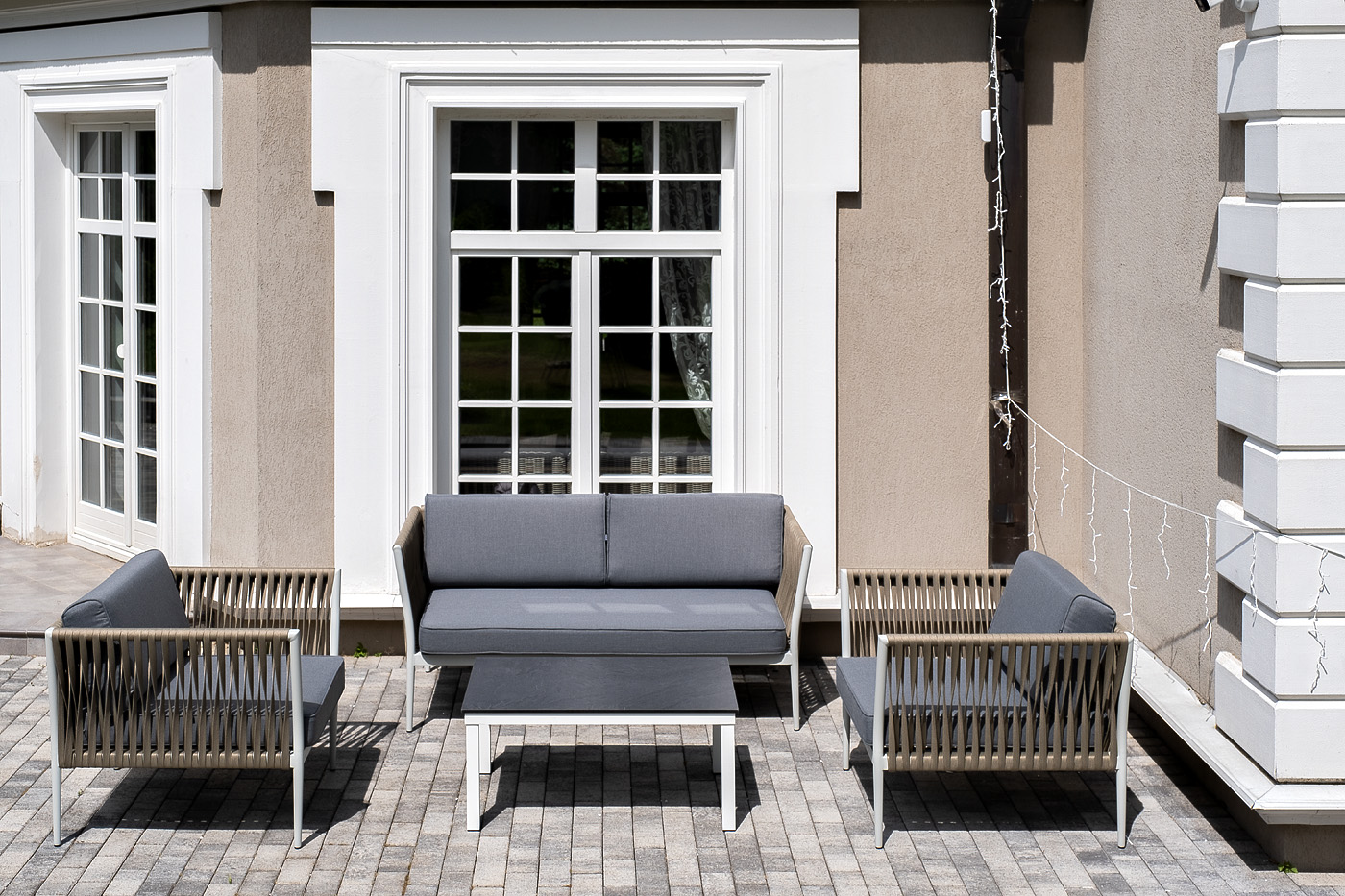 фото "касабланка" лаунж-зона плетеная из роупа 4-местная, цвет серый