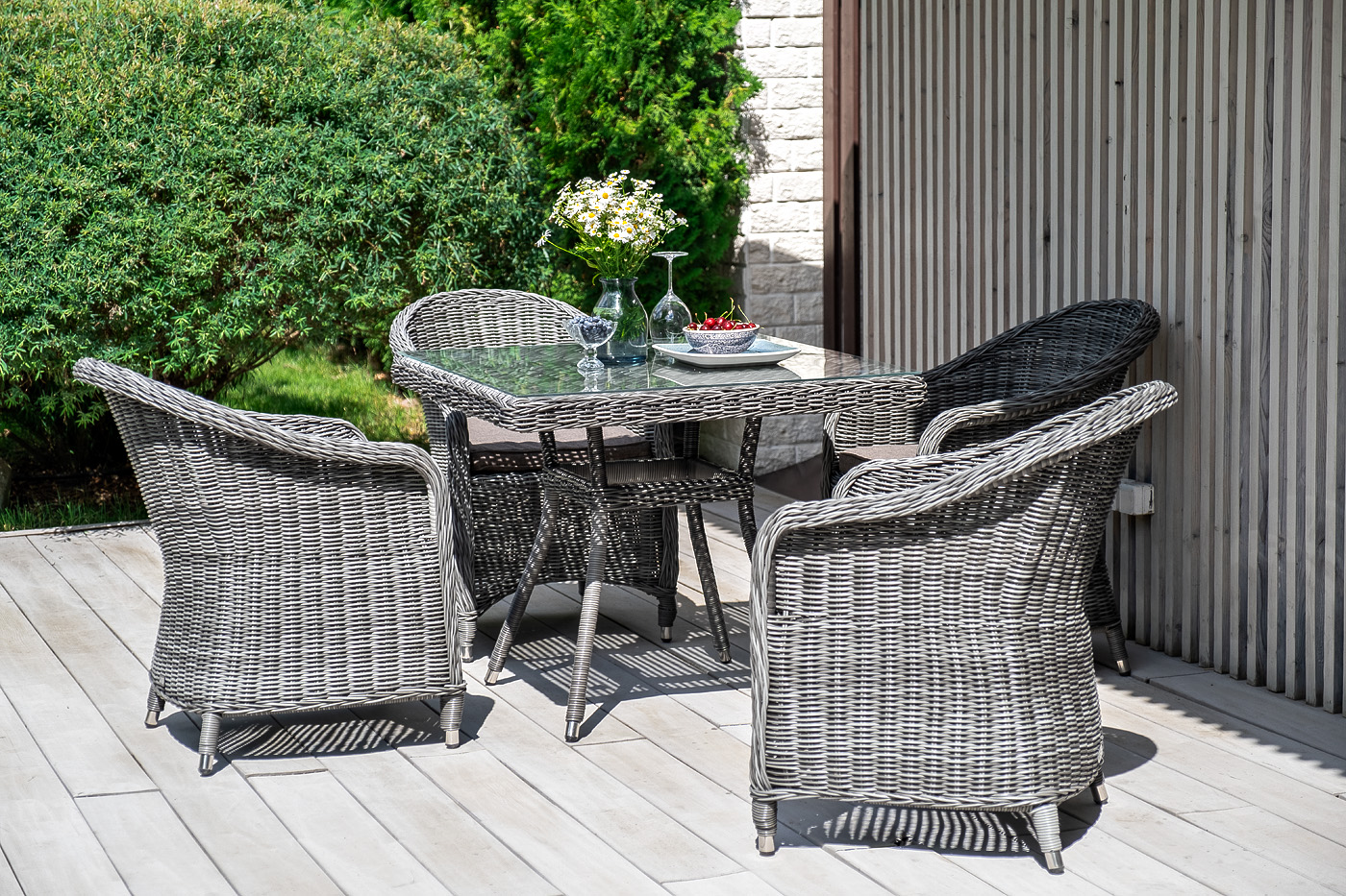 фото "фредо" обеденная группа плетеная, цвет графит