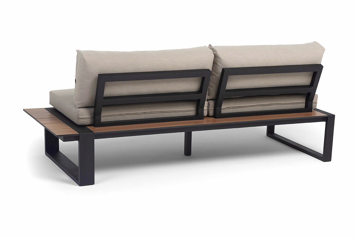 фото "тулон" левый модуль, каркас алюминий, hpl "дуб", черный муар, ткань бежевая 15052