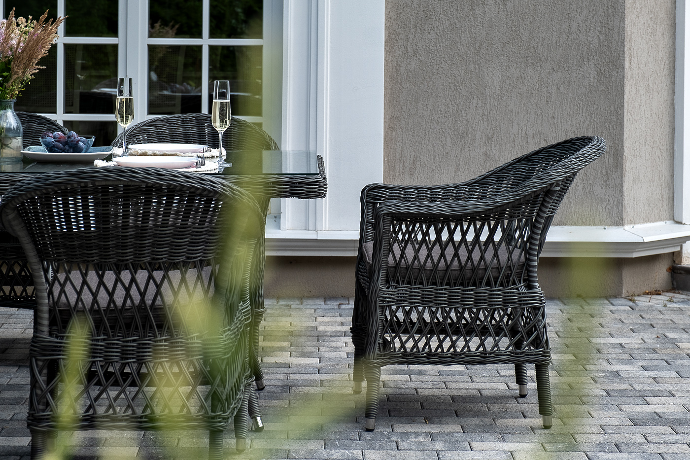 фото "амароне" обеденная группа из искусственного ротанга на 6 персон, цвет графит